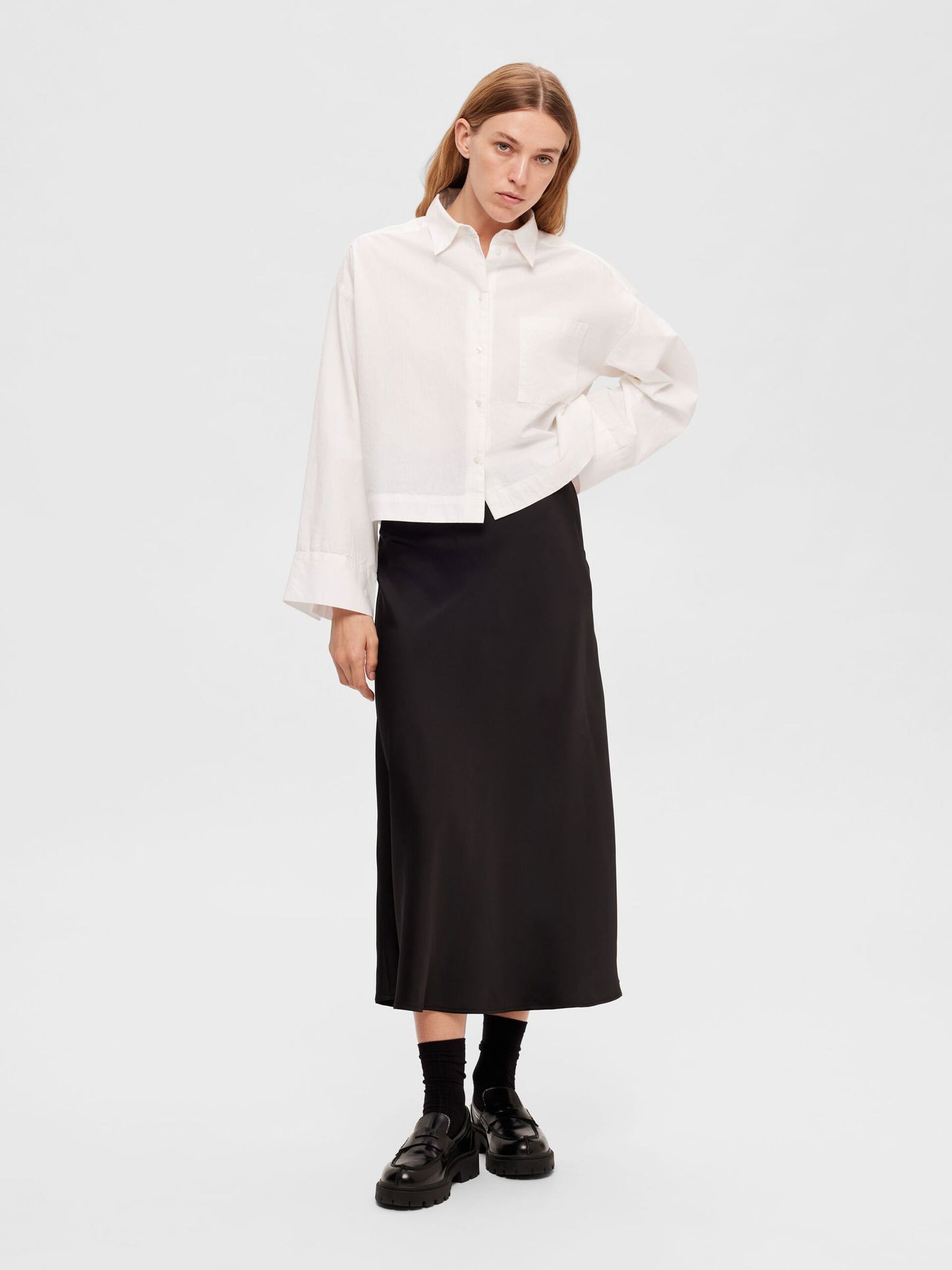 Satin Midi Skirt (LENA) - Selected Femme