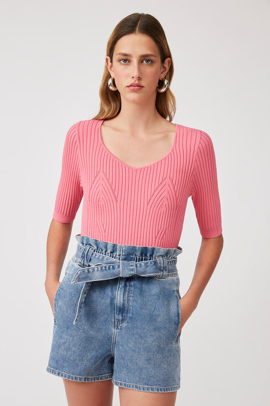 PHILKA- RIBBED COTTON SHORT SLEEVE KNIT