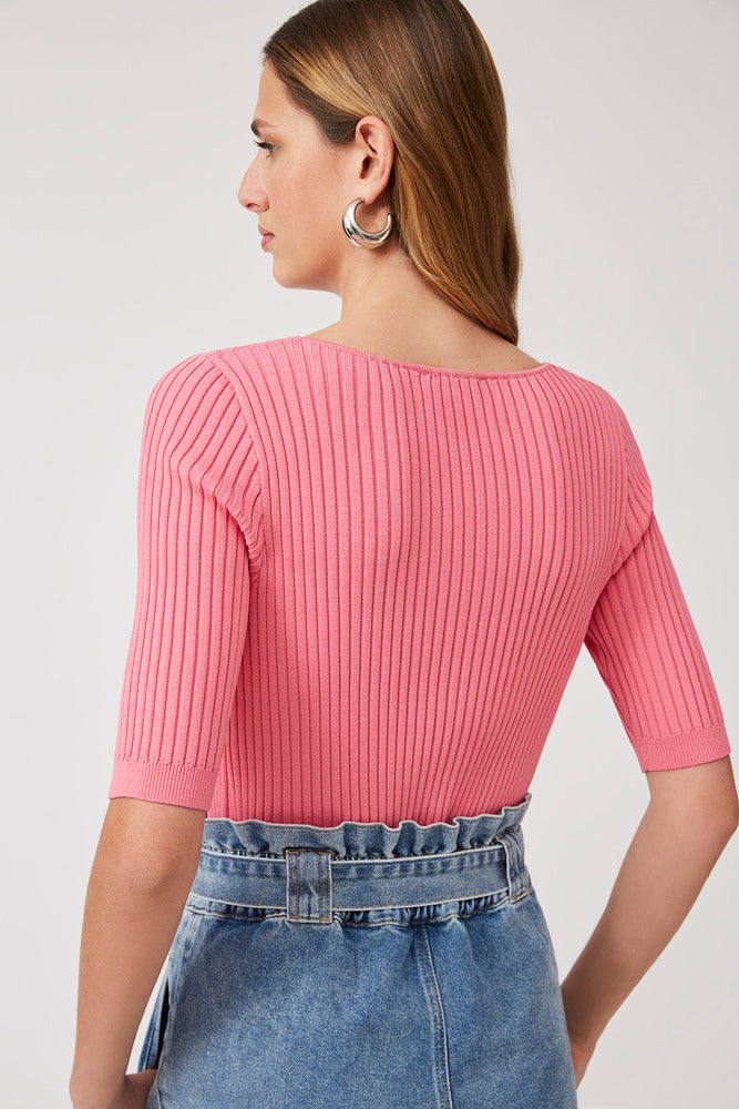 PHILKA- RIBBED COTTON SHORT SLEEVE KNIT