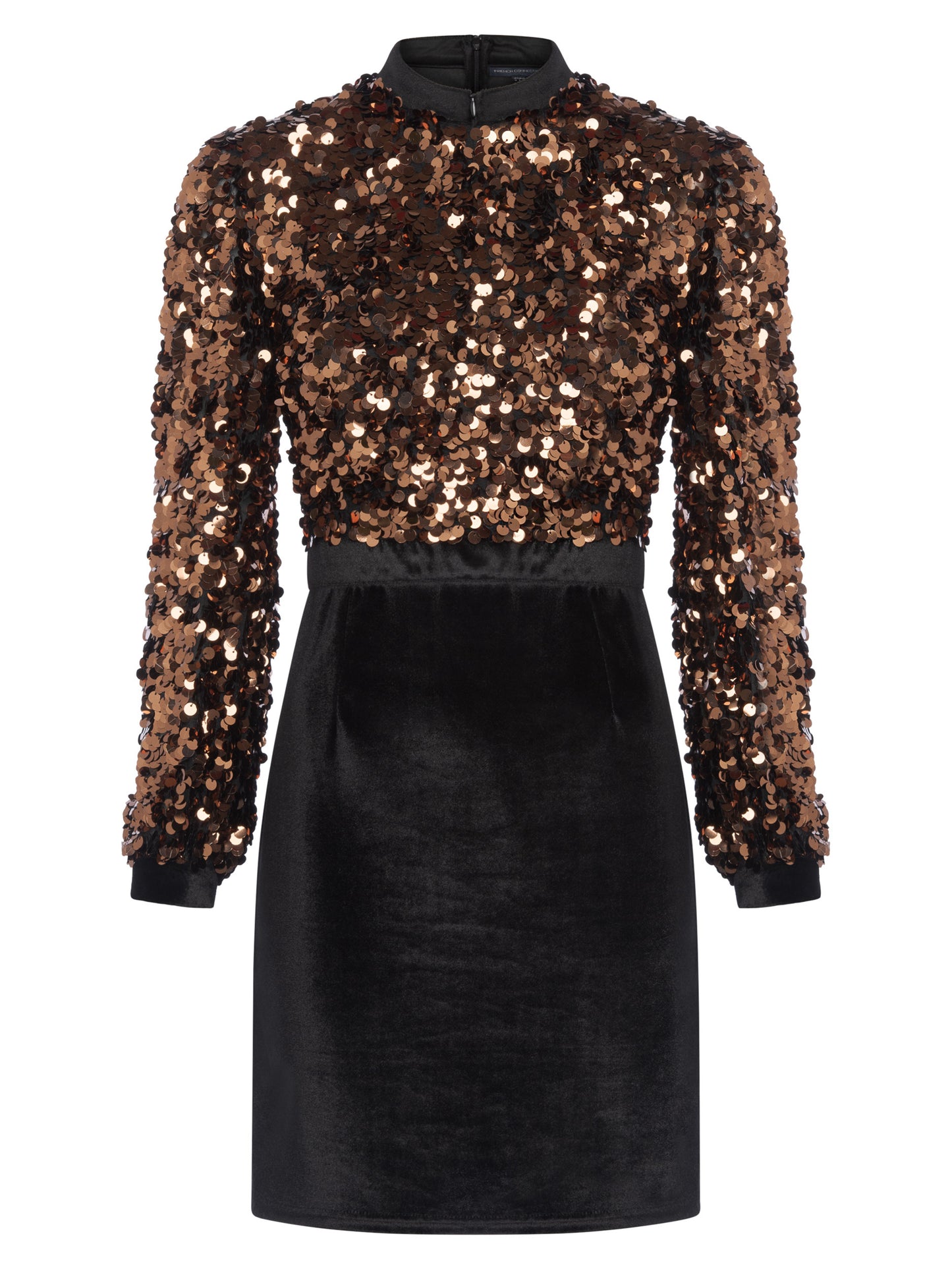ASHIAZ SEQUIN AND VELVET HIGH NECK DRESS