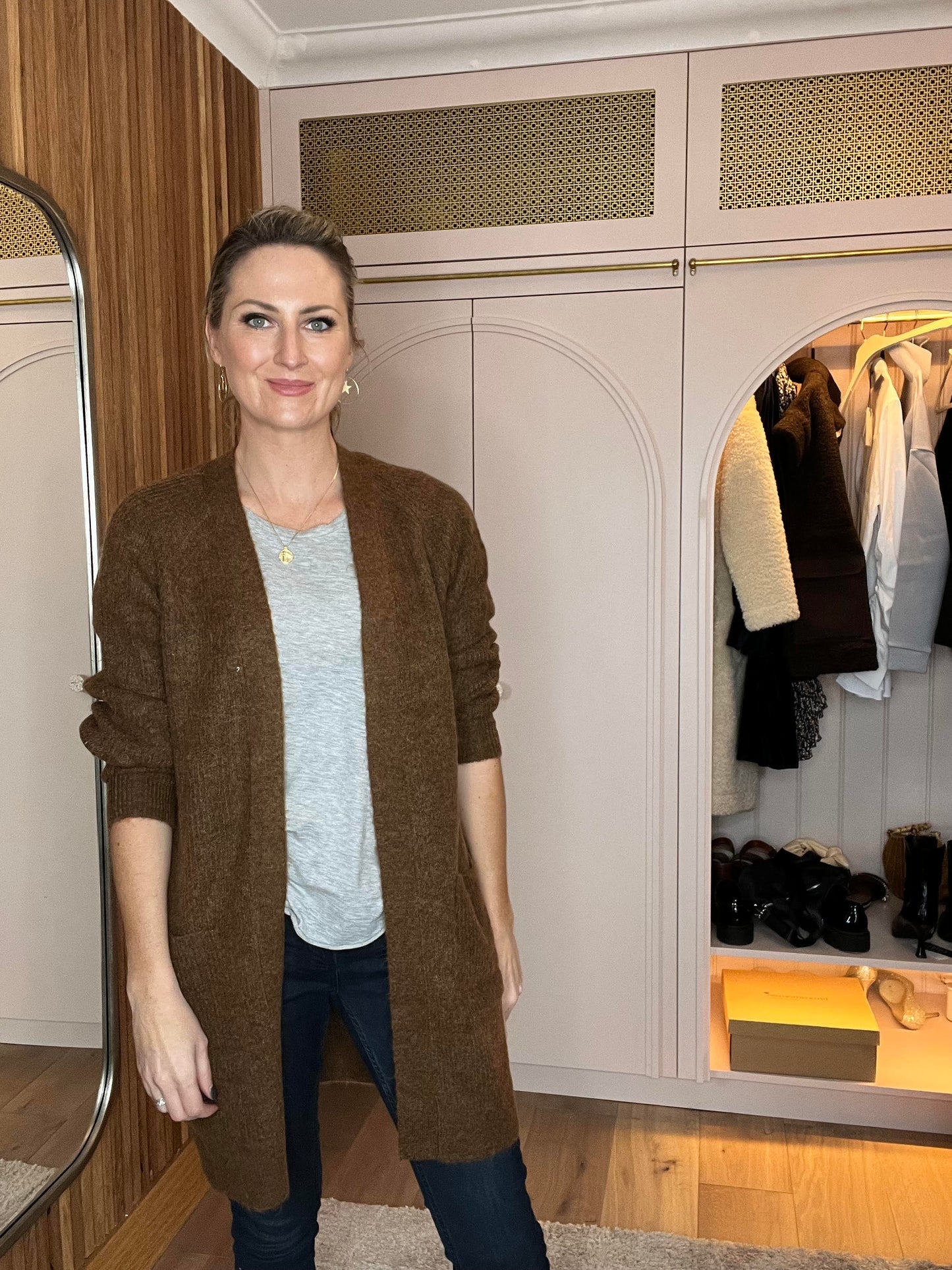 WOOL BLEND CARDIGAN - BROWN