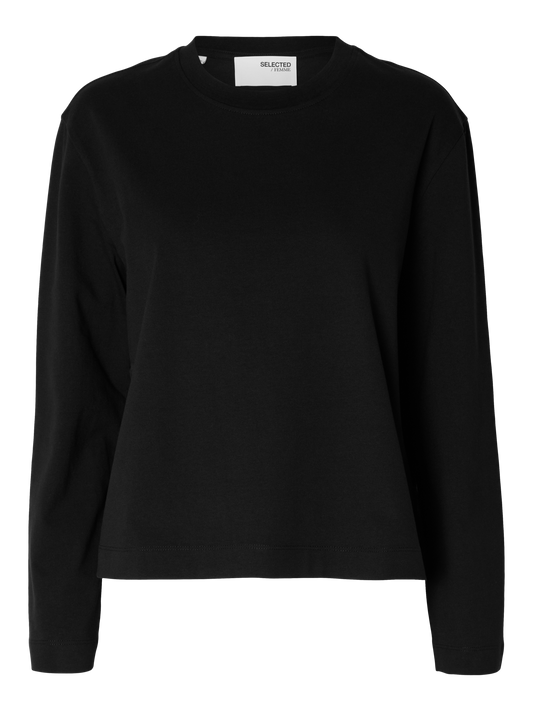 ESSENTIAL BOXY LS TEE (BLACK) - SELECTED FEMME