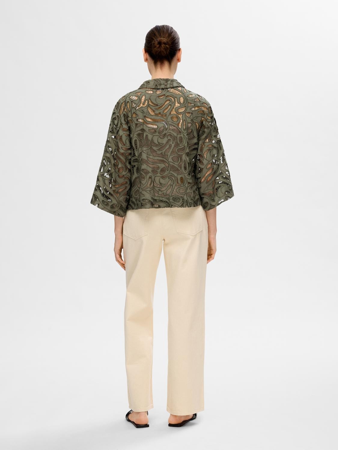 SLFALLIA 3/4 CROPPED BROIDERIE SHIRT - SELECTED FEMME