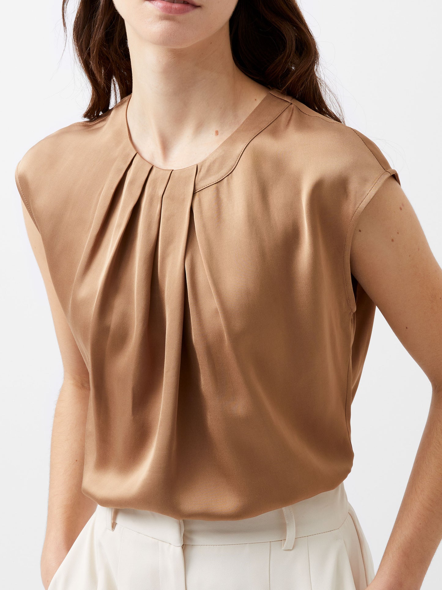 Ennis Satin Neck Detail Blouse - French Connection