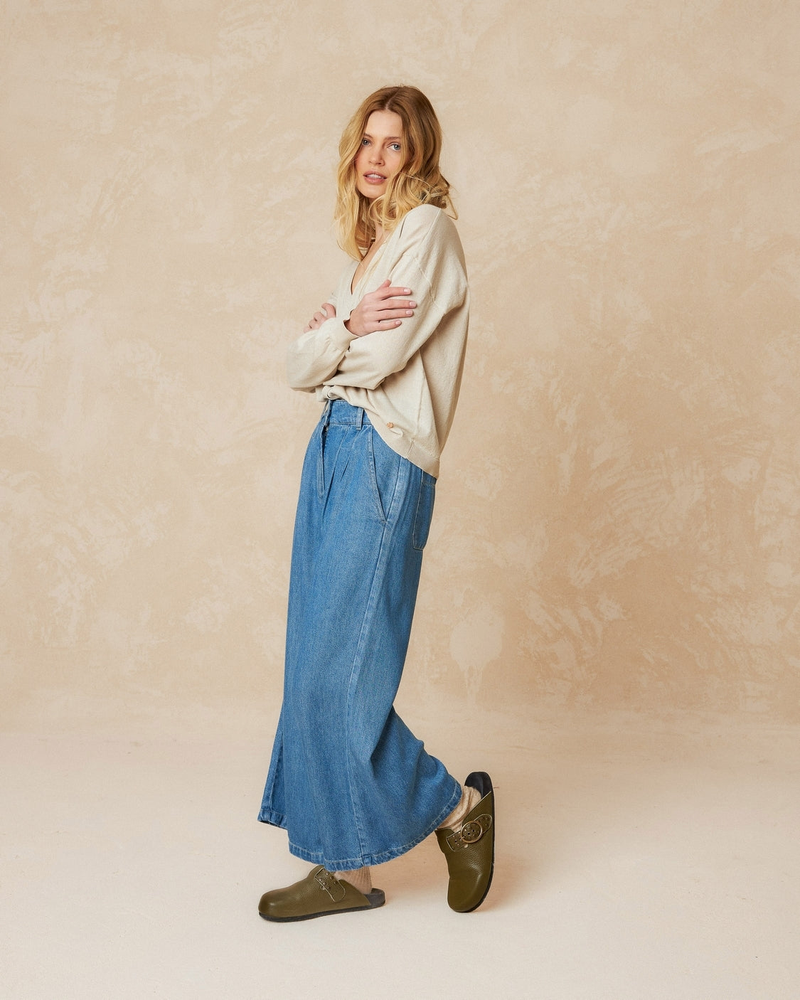 WASHED EFFECT DENIM PANTS - INDI&COLD