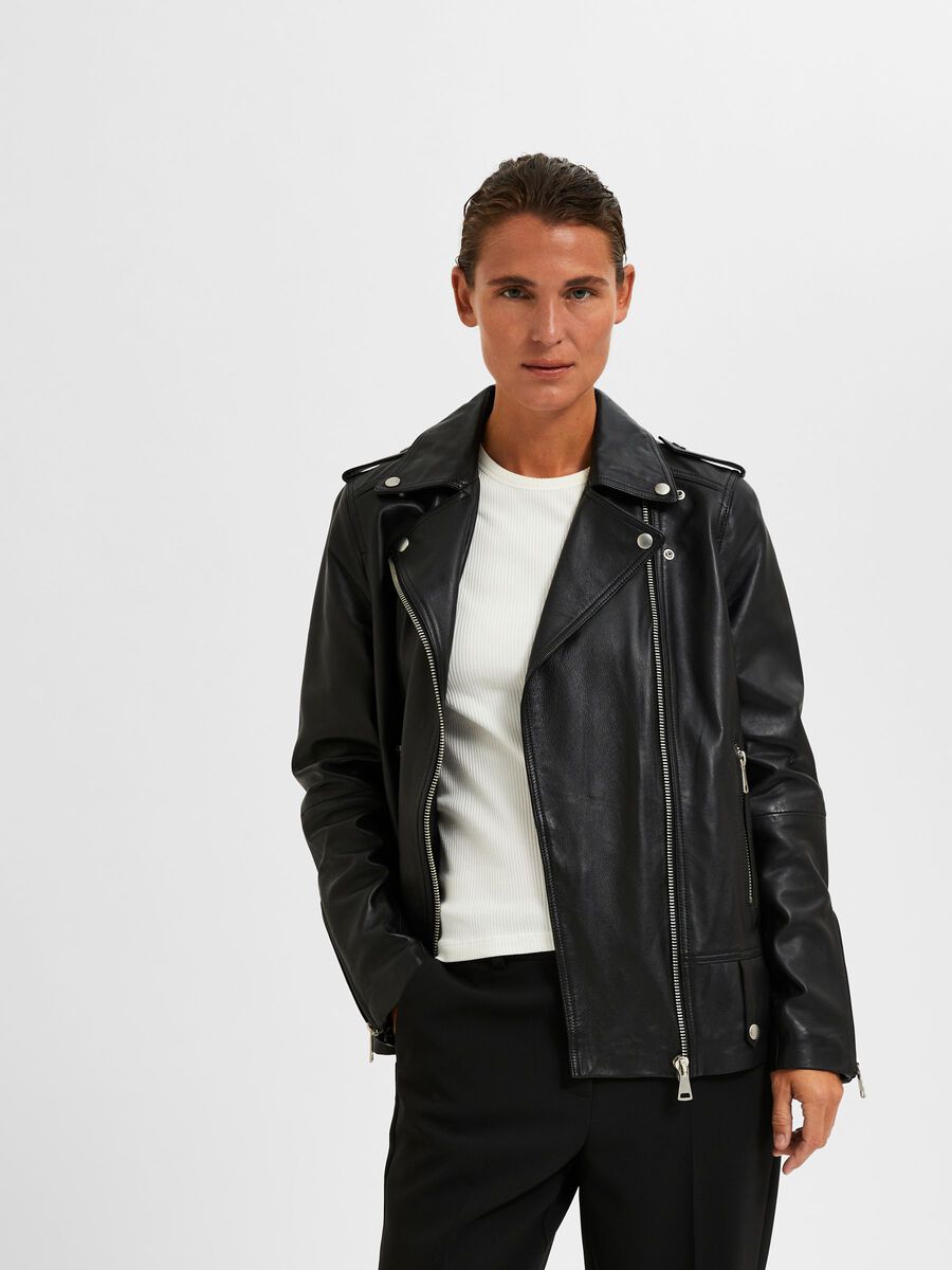 Selected femme leather biker jacket sale