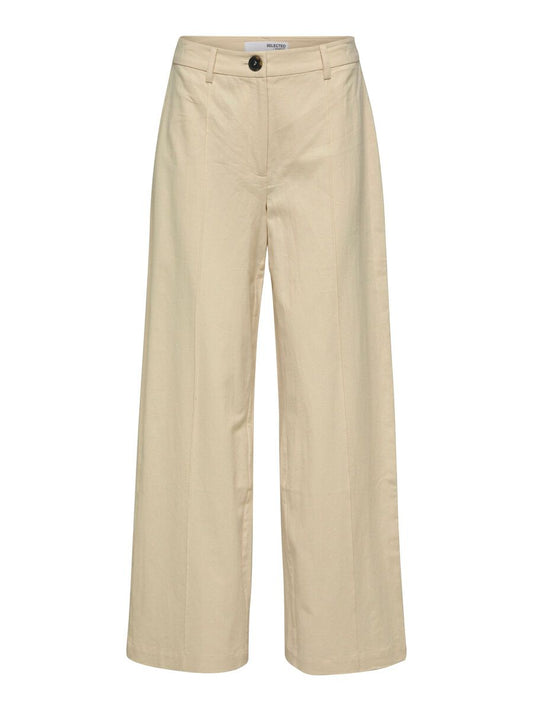 Linen Blend Wide Trousers - Selected Femme